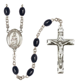 Silver Plated 8x6mm Black Our Lady of Victory Rosary