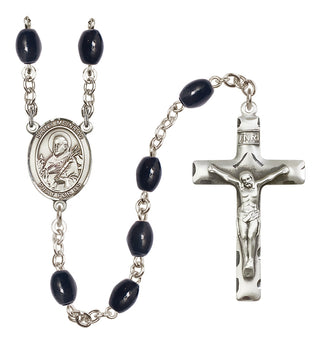 Silver Plated 8x6mm Black Saint Meinrad of Einsiedeln Rosary