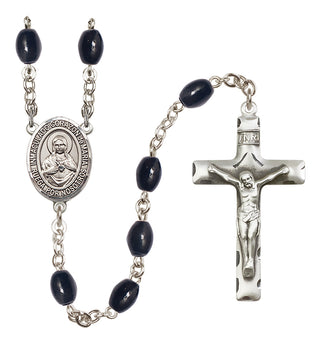 Silver Plated 8x6mm Black Corazon Inmaculado de Maria Rosary