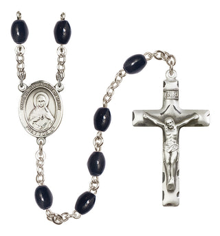 Silver Plated 8x6mm Black Immaculate Heart of Mary Rosary