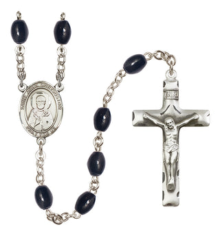 Silver-Plated 8x6mm Saint John Chrysostom  Engraved Catholic Rosaries