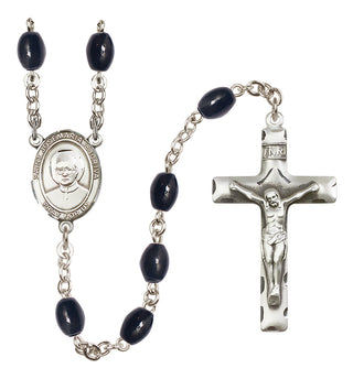 Silver Plated 8x6mm Black Saint Josemaria Escriva Rosary