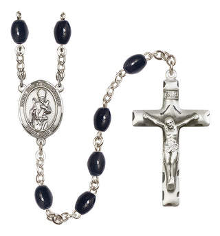 Silver Plated 8x6mm Black Saint Simon the Apostle Rosary