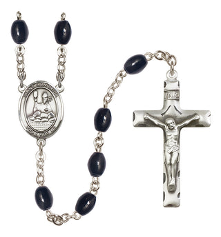 Silver Plated 8x6mm Black Saint Honorius of Amiens Rosary