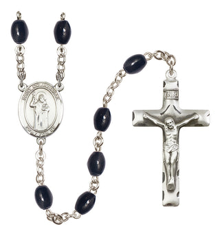Silver Plated 8x6mm Black Saint Columbkille Rosary