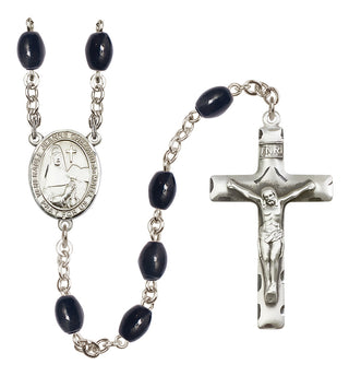 Silver Plated 8x6mm Black Saint Jeanne Chezard de Matel Rosary