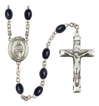 Silver Plated 8x6mm Black Saint Eligius Rosary