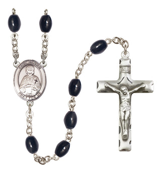 Silver Plated 8x6mm Black Saint Gerald Rosary