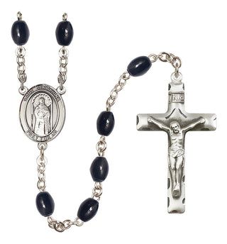 Silver Plated 8x6mm Black Saint Seraphina Rosary