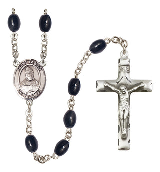Silver Plated 8x6mm Black Saint Fabian Rosary