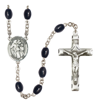 Silver Plated 8x6mm Black Guardian Angel w/Children Rosary