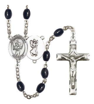 Saint Christopher and Baseball Rosary with 8X6mm Black Onyx Beads