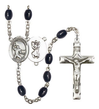 Saint Christopher and Football Rosary with 8X6mm Black Onyx Beads