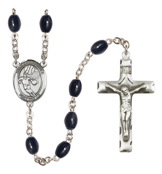 Silver-Plated 8x6mm Saint Christopher/Basketball Rosary