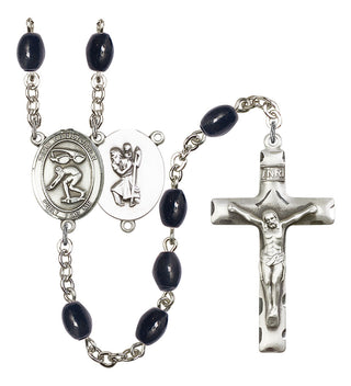 Saint Christopher and Swimming Rosary with 8X6mm Black Onyx Beads