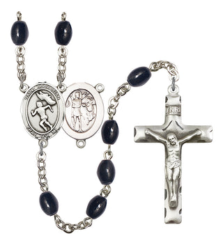 Saint Sebastian and Track & Field-Woman Rosary with 8X6mm Black Onyx Beads