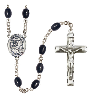 Silver-Plated 8x6mm Saint Sebastian/Karate Rosary