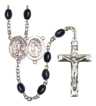 Saint Sebastian and Women's Soccer Rosary with 8X6mm Black Onyx Beads