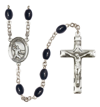 Silver-Plated 8x6mm Guardian Angel/Football Rosary