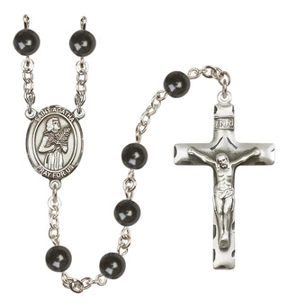 Silver Plated 7mm Black Saint Agatha Rosary