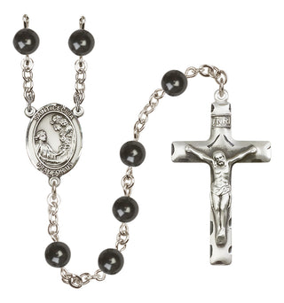 Silver Plated 7mm Black Saint Cecilia Rosary
