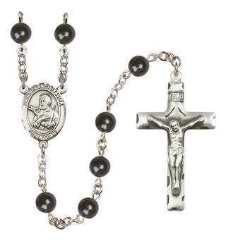 Silver Plated 7mm Black Saint Francis Xavier Rosary