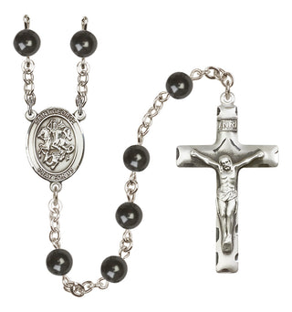 Silver Plated 7mm Black Saint George Rosary