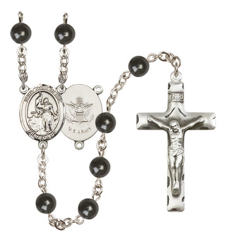 Silver Plated 7mm Black Saint Joan of Arc / Army Rosary