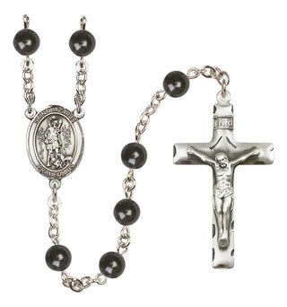 Silver Plated 7mm Black Saint Lazarus Rosary