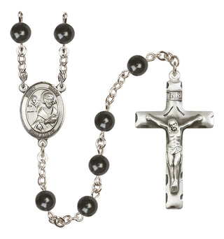 Silver Plated 7mm Black Saint Mark the Evangelist Rosary