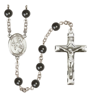 Silver Plated 7mm Black Saint Matthew the Apostle Rosary