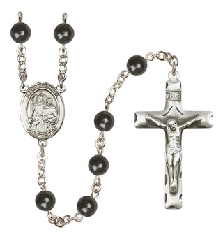 Silver Plated 7mm Black Saint Raphael the Archangel Rosary