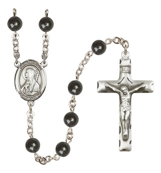 Silver Plated 7mm Black Saint Brigid of Ireland Rosary