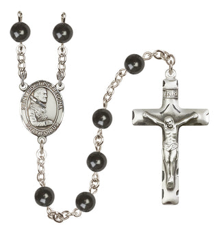 Silver Plated 7mm Black Saint Pio of Pietrelcina Rosary