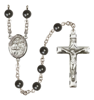 Silver Plated 7mm Black Saints Cosmas & Damian Rosary