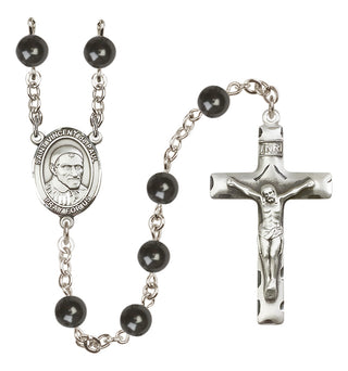 Silver Plated 7mm Black Saint Vincent de Paul Rosary