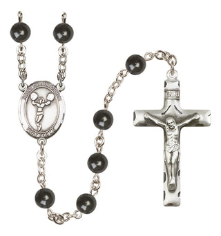 Silver Plated 7mm Black Saint Christopher/Cheerleading Rosary