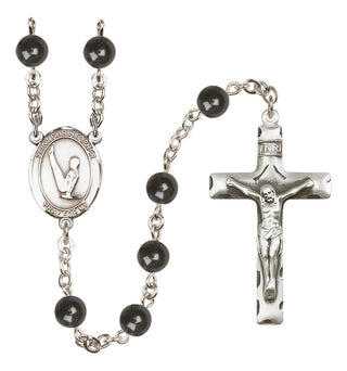 Silver Plated 7mm Black Saint Christopher/Gymnastics Rosary