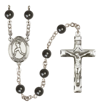 Silver Plated 7mm Black Saint Christopher/Softball Rosary