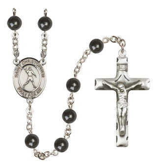 Silver-Plated 7mm Saint Christopher/Football Rosary