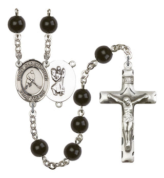 Saint Christopher and Ice Hockey Rosary with Black Onyx Beads