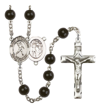 Saint Sebastian and Football Rosary with Black Onyx Beads