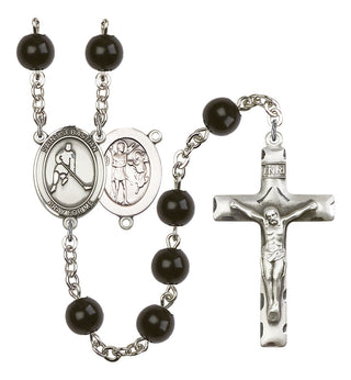 Saint Sebastian and Ice Hockey Rosary with Black Onyx Beads