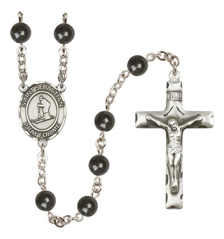 Silver-Plated 7mm Saint Sebastian/Skiing Rosary