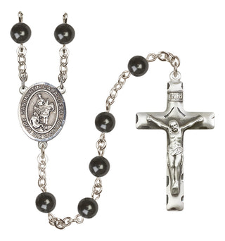 Silver Plated 7mm Black San Martin Caballero Rosary