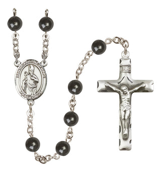 Silver-Plated 7mm Saint Augustine of Hippo  Engraved Catholic Rosaries