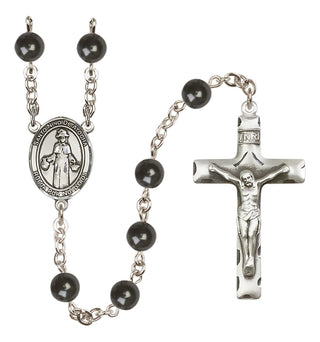 Silver Plated 7mm Black Saint Nino de Atocha Rosary