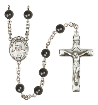 Silver Plated 7mm Black Saint Ignatius of Loyola Rosary