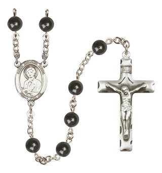 Silver Plated 7mm Black Saint Dominic Savio Rosary