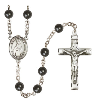 Silver Plated 7mm Black Saint Hildegard von Bingen Rosary